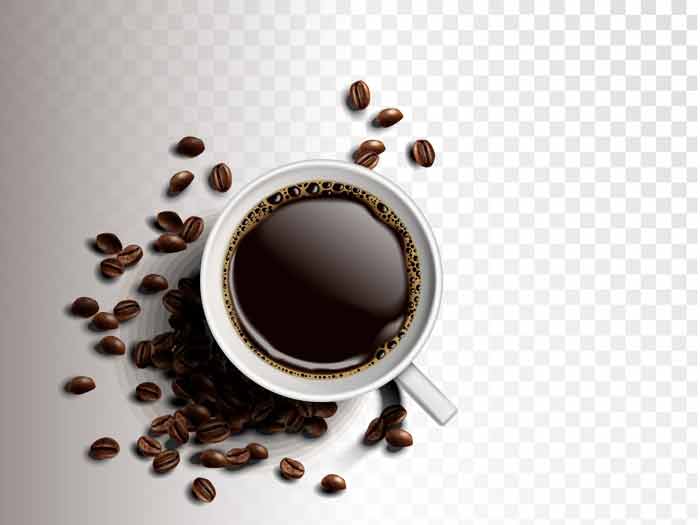 طرح فنجان قهوه و دانه های قهوه