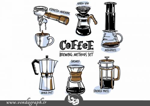 وکتور مجموعه انواع قهوه ساز