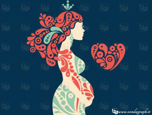وکتور زن باردار طراحی شده با گل و بوته