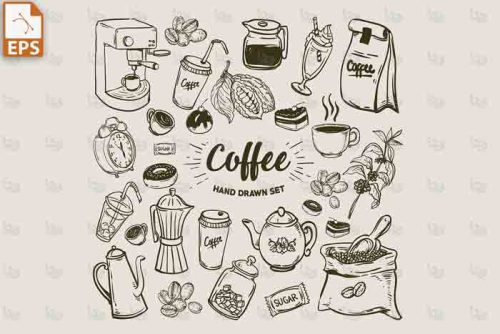طرح وکتوری مجموعه قهوه و قهوه ساز