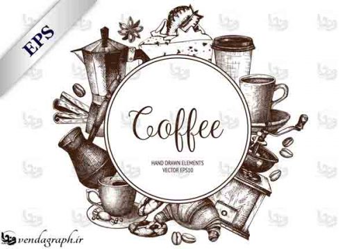 طرح وکتوری برچسپ قهوه و قهوه ساز