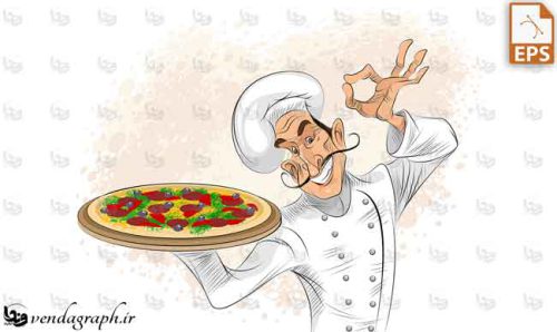 طرح وکتوری لوگو پیتزا و آشپز