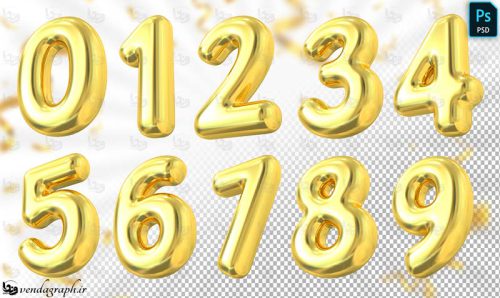 اعداد تولد طلایی رنگ به سبک بادکنک هلیومی