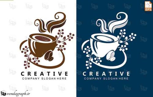 لوگو فنجان قهوه همراه با دان قهوه