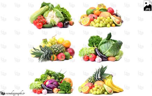 عکس استوک و باکیفیت مجموعه انواع میوه جات و سبزیجات و صیفی جات