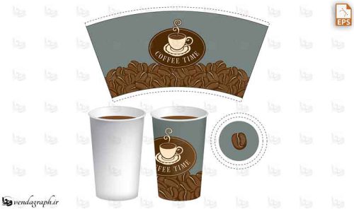 طرح وکتوری پس زمینه قهوه برای چاپ روی لیوان کاغذی قهوه