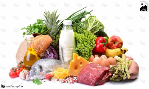 تصویر باکیفیت انواع سبزیجات و گوشت و پروتئینی