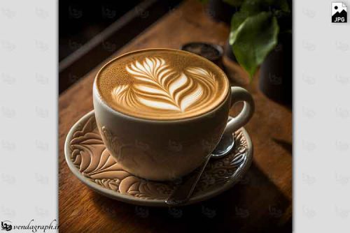 دانلود عکس استوک و باکیفیت فنجان قهوه همراه با لته آرت گل