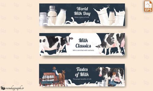 طرح های وکتوری بنر گاو و شیر طبیعی