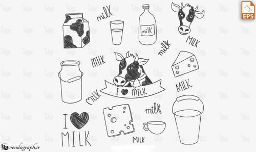 لوگو گاو و شیر به سبک نقاشی دست کشیده