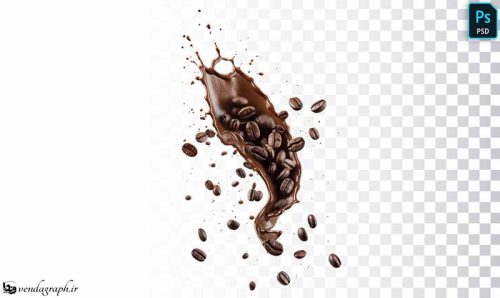 طرح اسمارت آبجکت قهوه و دان های قهوه پاشیده در هوا