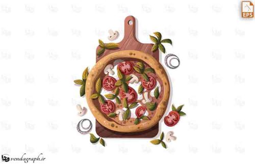 طراحی وکتوری پیتزا همراه با قارچ و سبزیجات