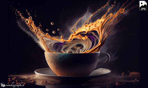 عکس استوک و باکیفیت فنجان قهوه و قهوه معلق در هوا و پاشیده