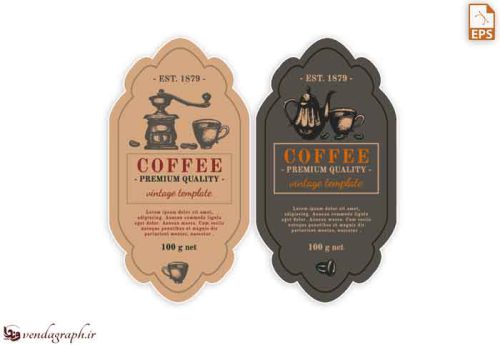 طرح وکتوری برچسب برای برند و تبلیغ قهوه