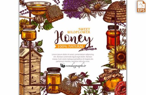 طرح وکتوری گل ، کندو ، عسل و زنبور عسل