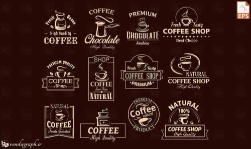 مجموعه انواع لوگو و برچسب برای قهوه و کافی شاپ