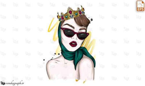 طرح وکتوری عکس عکس پرتره دختر مدل با روسری و تاج طلایی