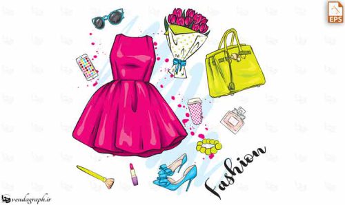 وکتور کفش ، کیف ، لباس ، گل و لوازم آرایشی دخترانه