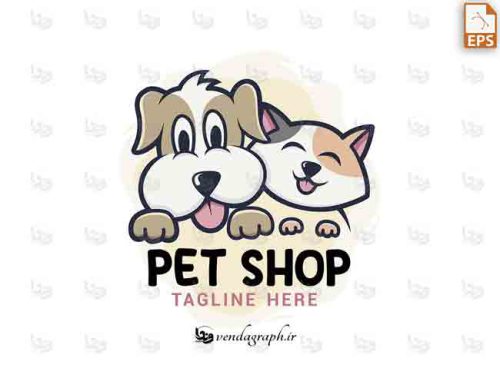 وکتور کودکانه سگ و گربه مناسب طراحی لوگو برای پت شاپ و کلینیک حیوانات خانگی