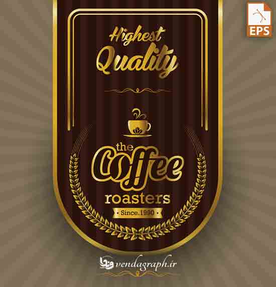 طرح طلایی لیبل برای قهوه و قهوه فروشی