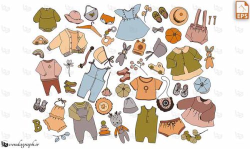 دانلود طرح وکتوری مجموعه انواع لباس های کودکانه