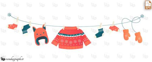 دانلود طرح وکتوری لباس کودکانه زمستانی روی بند رخت