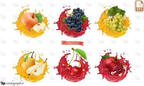 دانلود وکتور های میوه و اب میوه انگور ، سیب ، گلابی ، انار و گیلاس