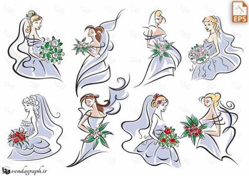 دانلود طرح انواع وکتور عروس با لباس عروس و دسته گل