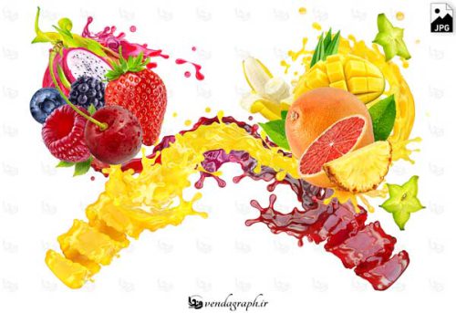 عکس استوک میکس میوه های : انبه ، موز ، پرتقال ، آناناس ، توت فرنگی ، شاتوت ، گیلاس ، بلوبری ، دراگون فروت