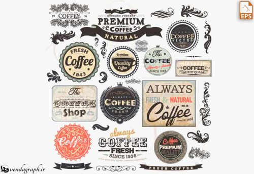 دانلود طرح وکتوری انواع لوگو و لیبل برای قهوه